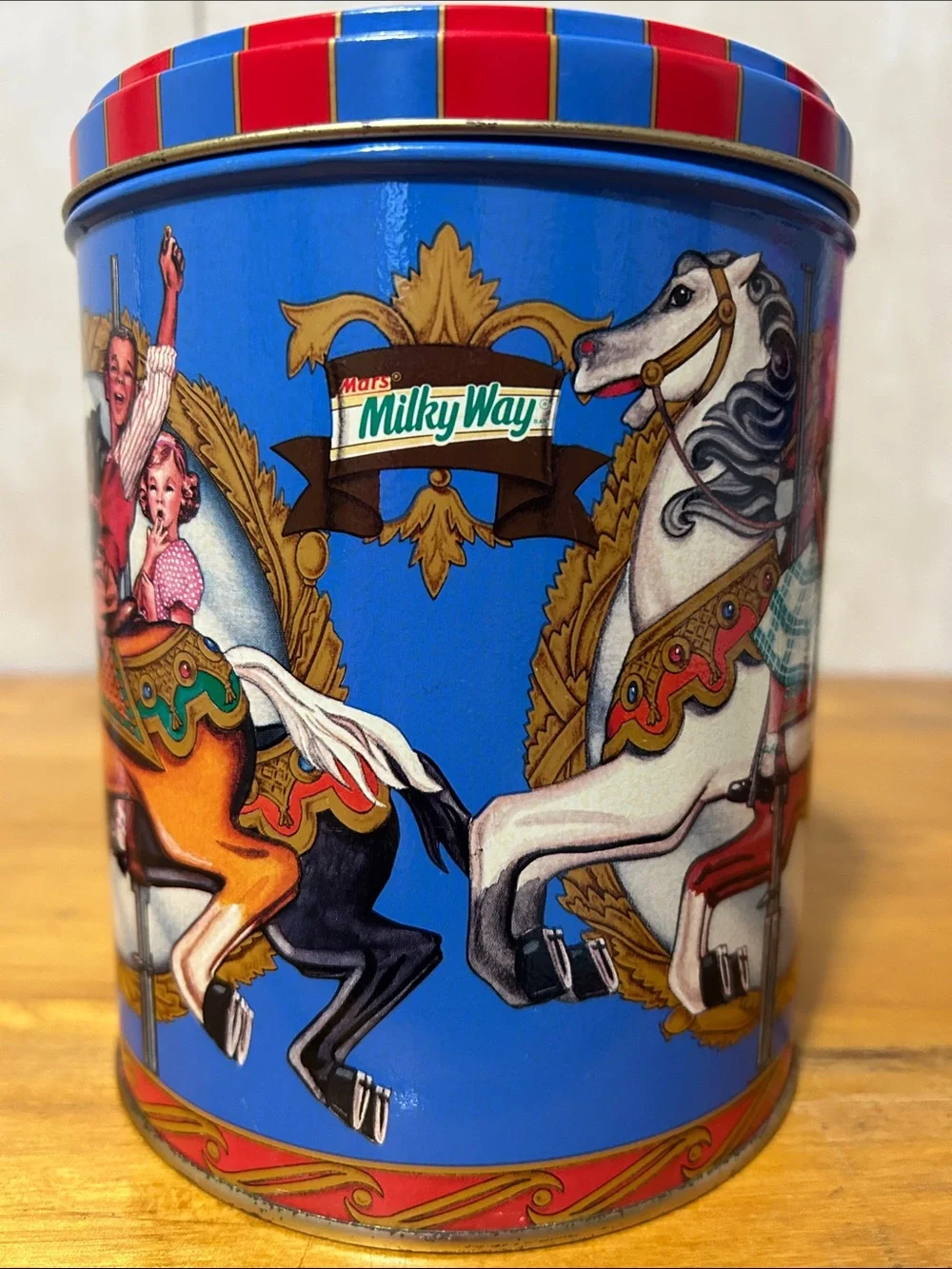 VINTAGE Milkyway Carousel Candy Tin - Blue Decorative Tin. Candy Bar Included!